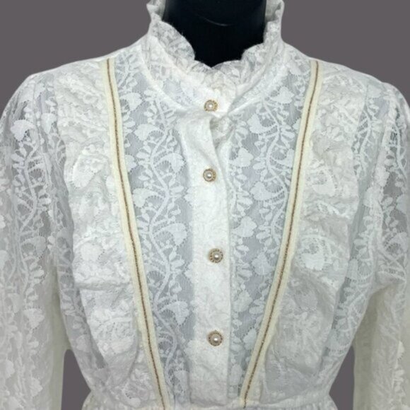 White Vintage Style Crochet Lace Midi Dress - Picture 3 of 8